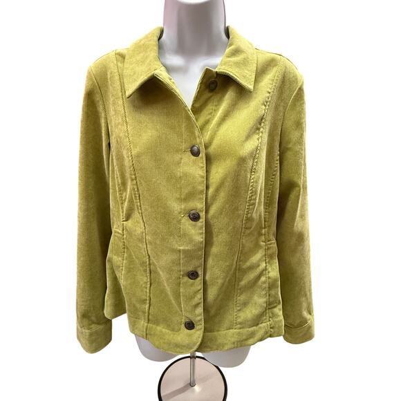 Christopher & Banks Women S Jacket Size Medium Green Corduroy Lightweight Button - Picture 1 of 4